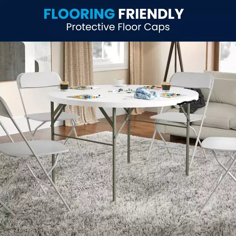Flash Furniture Freeman 4-Foot Round Bi-Fold Granite White Plastic Banquet and Event Folding Table with Carrying Handle