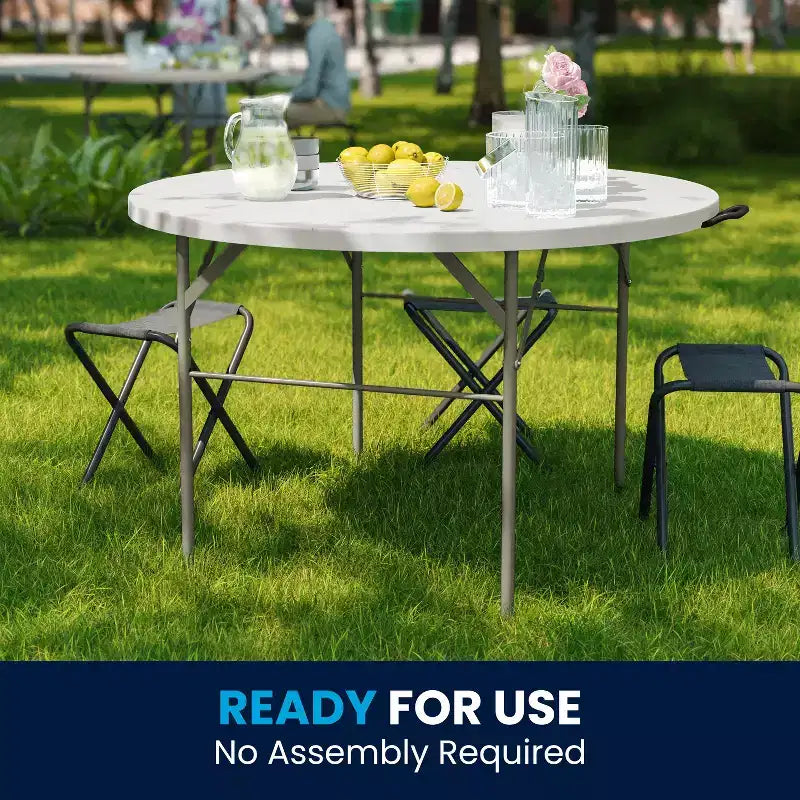 Flash Furniture Freeman 4-Foot Round Bi-Fold Granite White Plastic Banquet and Event Folding Table with Carrying Handle