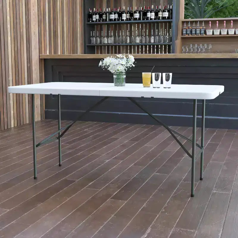 Tavolo pieghevole in plastica Flash Furniture bianco effetto granito, bi-fold, 1,5 m