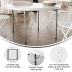 Flash Furniture Tavolo Pieghevole Rotondo da 120 cm in Plastica Bianca Effetto Granito