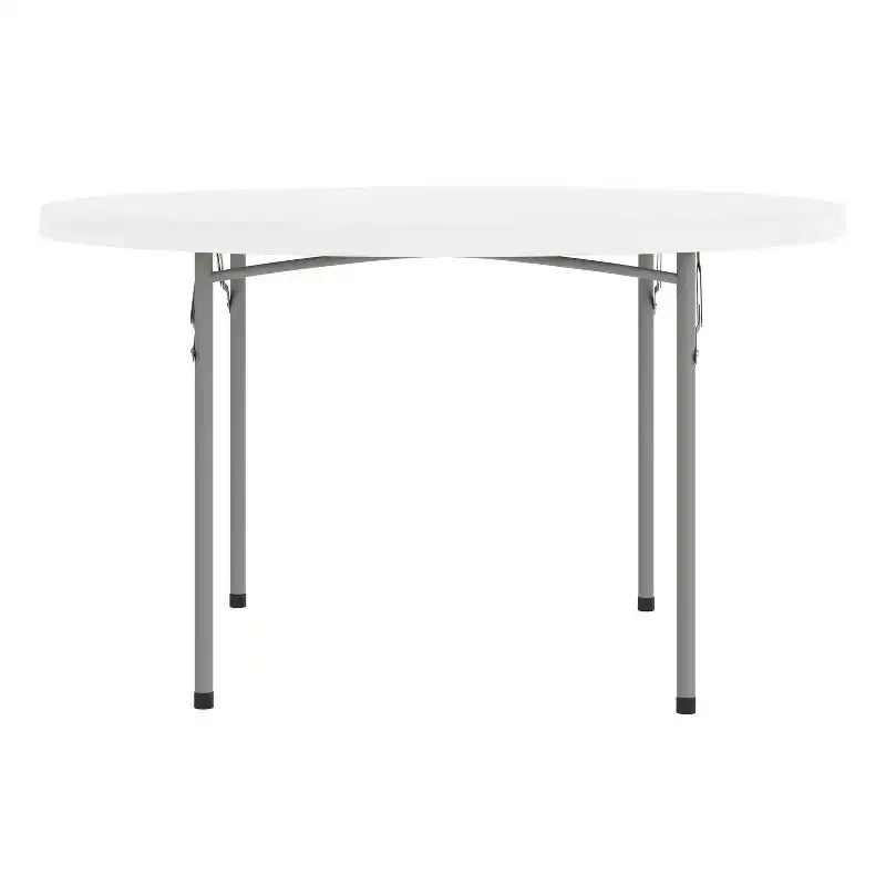 Flash Furniture Tavolo Pieghevole Rotondo da 120 cm in Plastica Bianca Effetto Granito