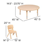 Flash Furniture 45 Round Plastic Height Adjustable Activity Table Set with 2 Chairs