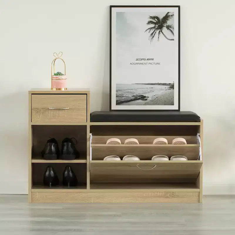 Panca scarpiera in legno Basicwise da ingresso con cuscino