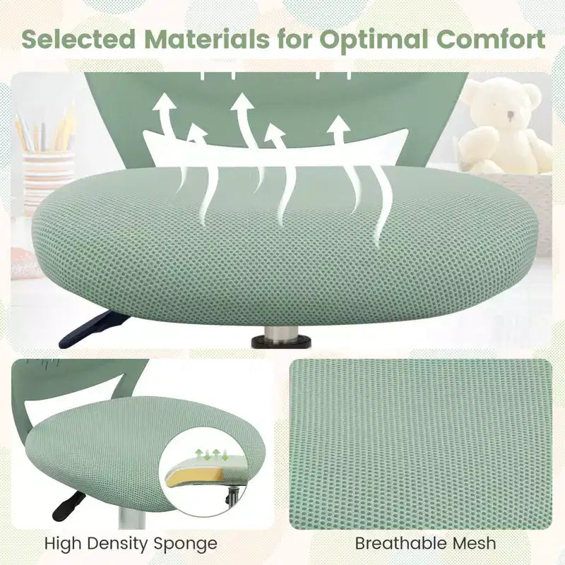 Costway Sedia Scrivania per Bambini Girevole Ergonomica in Rete Traspirante Altezza Regolabile Rosa/Blu/Turchese/Viola/Grigio/Verde Chiaro