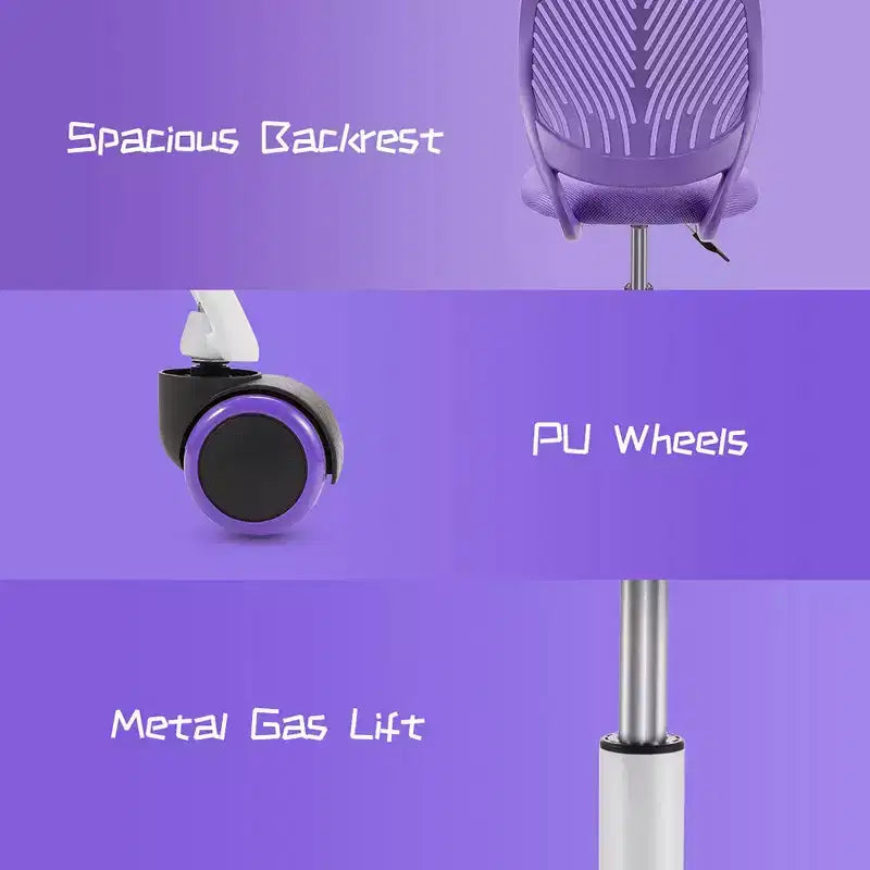 Costway Sedia Scrivania per Bambini Girevole Ergonomica in Rete Traspirante Altezza Regolabile Rosa/Blu/Turchese/Viola/Grigio/Verde Chiaro