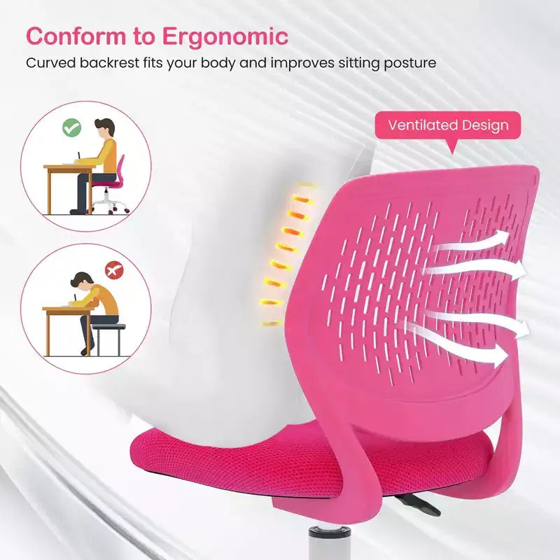 Costway Sedia Scrivania per Bambini Girevole Ergonomica in Rete Traspirante Altezza Regolabile Rosa/Blu/Turchese/Viola/Grigio/Verde Chiaro