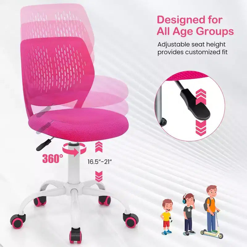 Costway Sedia Scrivania per Bambini Girevole Ergonomica in Rete Traspirante Altezza Regolabile Rosa/Blu/Turchese/Viola/Grigio/Verde Chiaro