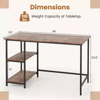 Scrivania per computer Costway da 119 cm, tavolo da ufficio/studio, postazione di lavoro domestica con ripiano regolabile, nero rustico/caffè/marrone