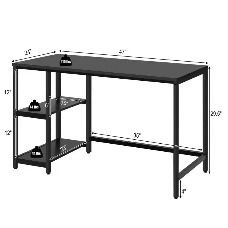 Scrivania per computer Costway da 119 cm, tavolo da ufficio/studio, postazione di lavoro domestica con ripiano regolabile, nero rustico/caffè/marrone