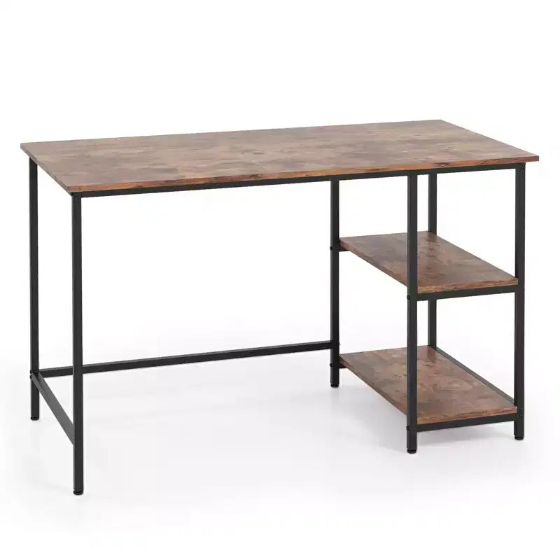 Scrivania per computer Costway da 119 cm, tavolo da ufficio/studio, postazione di lavoro domestica con ripiano regolabile, nero rustico/caffè/marrone