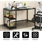 Scrivania per computer Costway da 119 cm, tavolo da ufficio/studio, postazione di lavoro domestica con ripiano regolabile, nero rustico/caffè/marrone