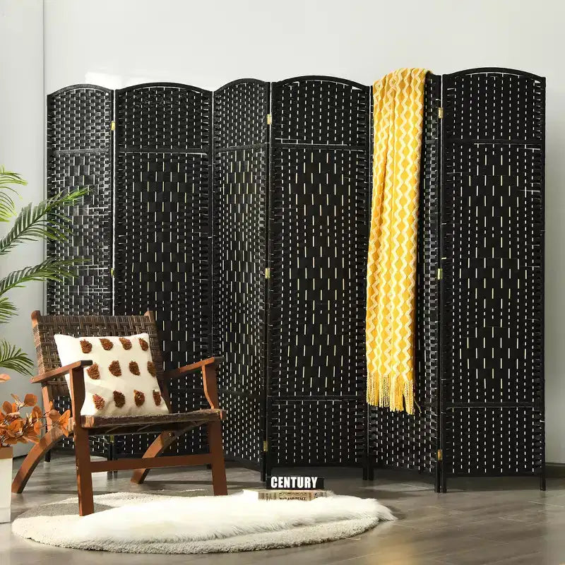 Costway Paravento Divisorio a 6 Pannelli 1.8m in Fibra Intrecciata Pieghevole per Privacy Marrone/Nero