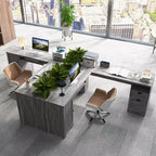 Scrivania angolare a L per computer Costway Tavolo da scrittura Workstation per studio con cassetti e contenitori