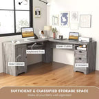 Scrivania angolare a L per computer Costway Tavolo da scrittura Workstation per studio con cassetti e contenitori