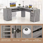 Scrivania angolare a L per computer Costway Tavolo da scrittura Workstation per studio con cassetti e contenitori