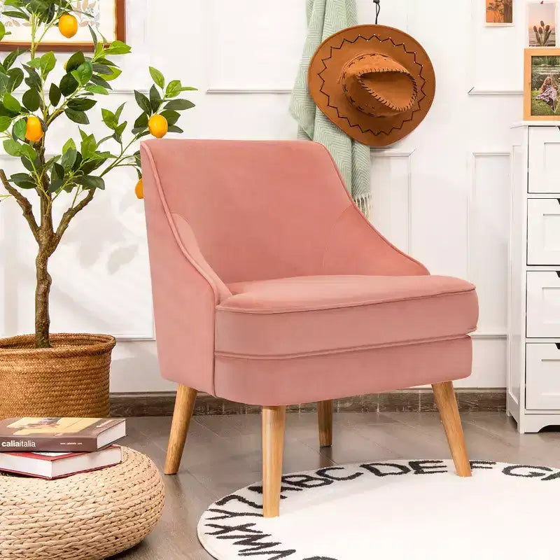 Poltrona Accent Costway in velluto, divano singolo con gambe in legno di caucciù rosa/verde/grigio