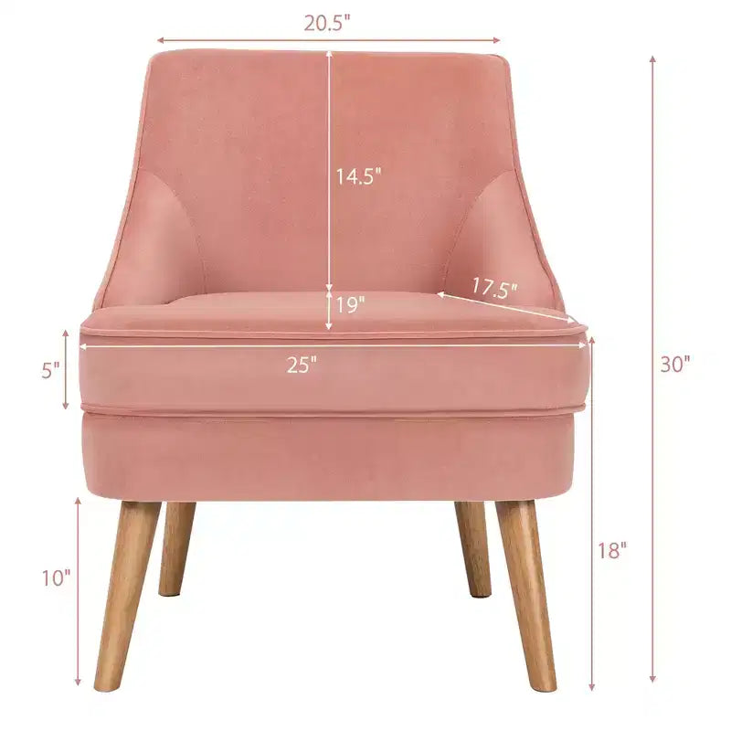 Poltrona Accent Costway in velluto, divano singolo con gambe in legno di caucciù rosa/verde/grigio