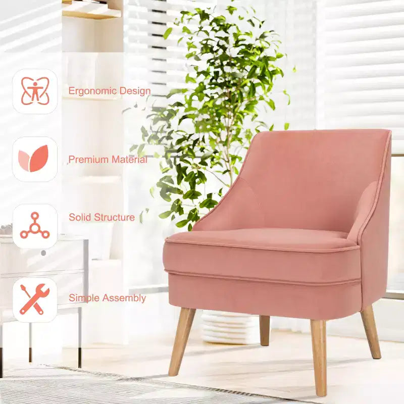 Poltrona Accent Costway in velluto, divano singolo con gambe in legno di caucciù rosa/verde/grigio