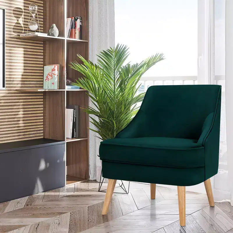Poltrona Accent Costway in velluto, divano singolo con gambe in legno di caucciù rosa/verde/grigio