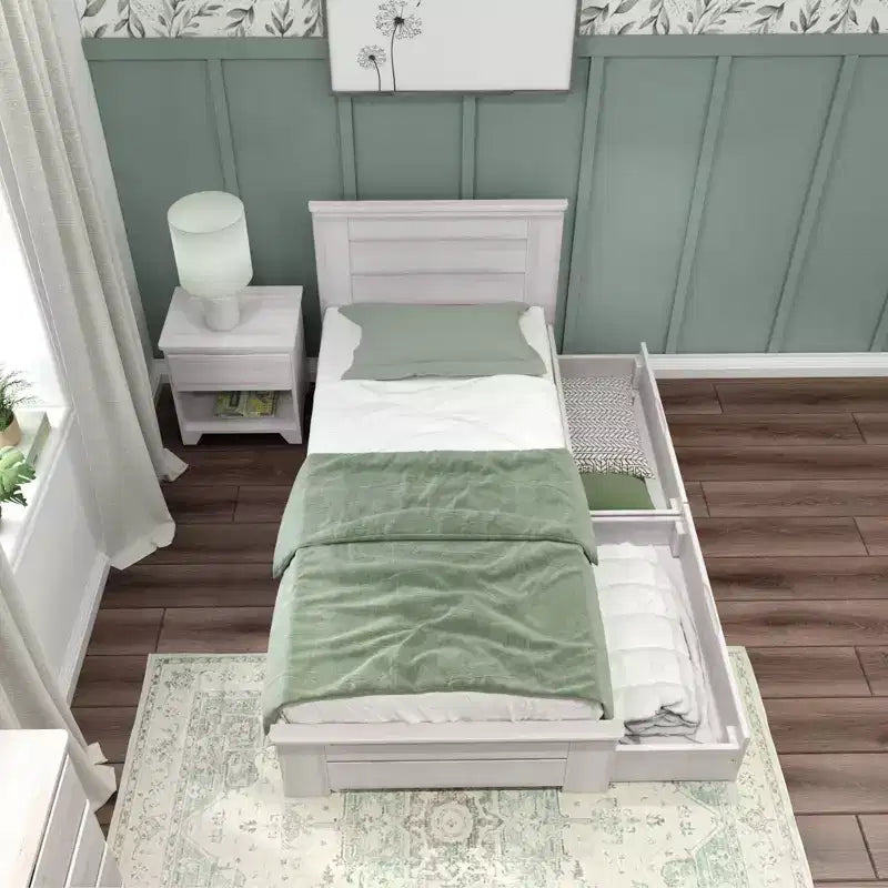 Struttura letto matrimoniale Max & Lily con cassetti contenitore, piattaforma letto in legno massello per bambini