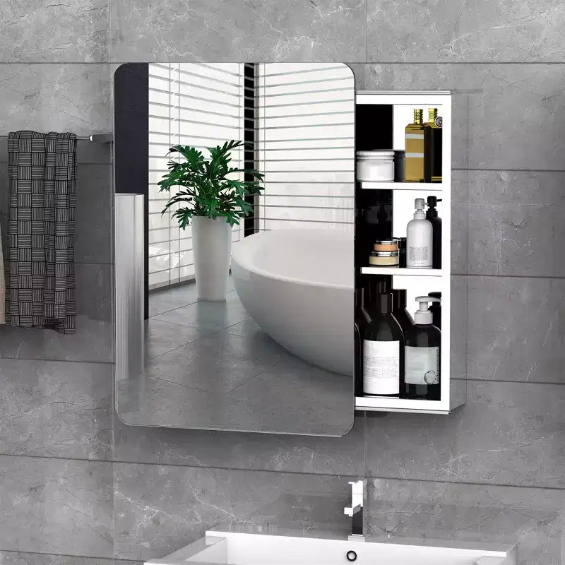kleankin mobiletto a specchio 45,5 x 65,5 cm per bagno con anta scorrevole e 3 ripiani, in acciaio inox, per soggiorno e camera da letto