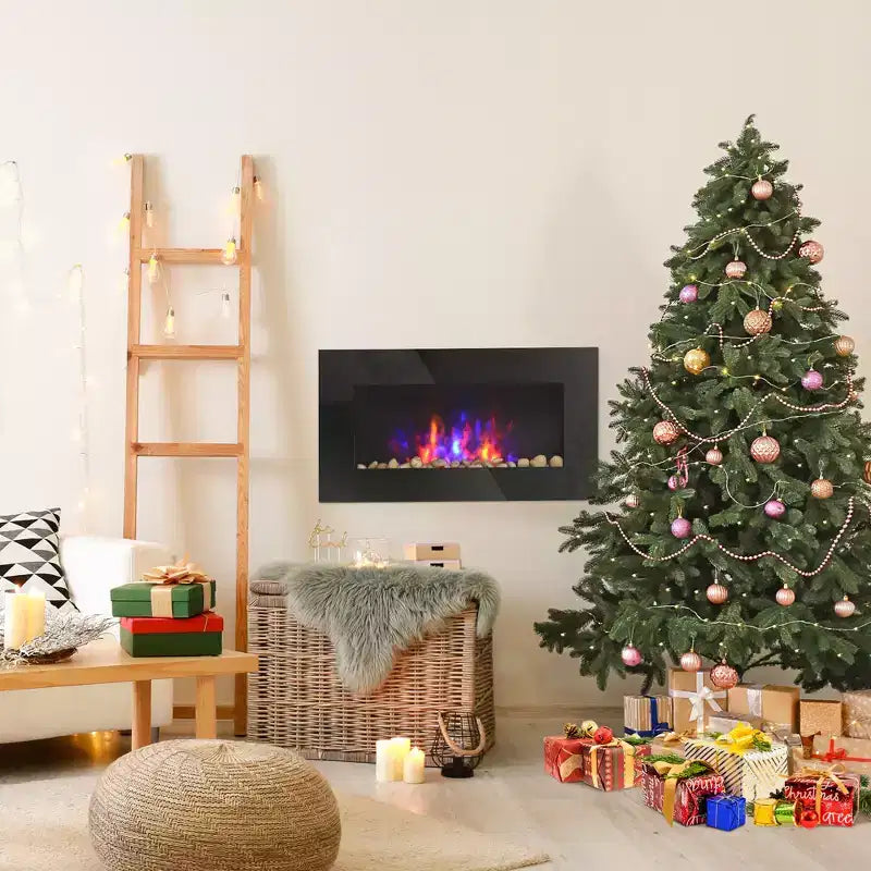 HOMCOM 28.5 1500W Electric Wall-Mounted Fireplace with Flame Effect 7 Color Background Light and Side Light