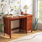 Scrivania per Computer Costway con 3 Cassetti, Workstation per Ufficio, Studio e Casa, Bianco/Nero/Marrone