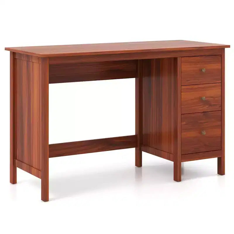 Scrivania per Computer Costway con 3 Cassetti, Workstation per Ufficio, Studio e Casa, Bianco/Nero/Marrone