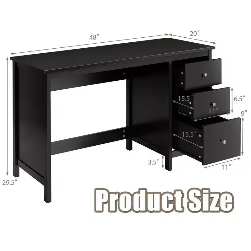 Scrivania per Computer Costway con 3 Cassetti, Workstation per Ufficio, Studio e Casa, Bianco/Nero/Marrone