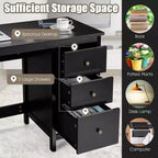 Scrivania per Computer Costway con 3 Cassetti, Workstation per Ufficio, Studio e Casa, Bianco/Nero/Marrone