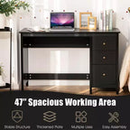Scrivania per Computer Costway con 3 Cassetti, Workstation per Ufficio, Studio e Casa, Bianco/Nero/Marrone