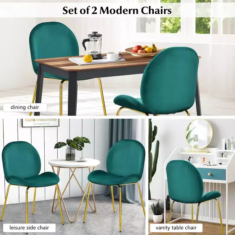 Costway Set di 2 Sedie da Pranzo in Velluto con Gambe in Metallo Dorato Rosa/Beige/Verde/Grigio