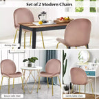 Costway Set di 2 Sedie da Pranzo in Velluto con Gambe in Metallo Dorato Rosa/Beige/Verde/Grigio