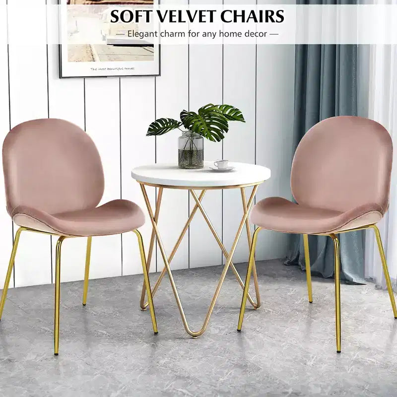 Costway Set di 2 Sedie da Pranzo in Velluto con Gambe in Metallo Dorato Rosa/Beige/Verde/Grigio