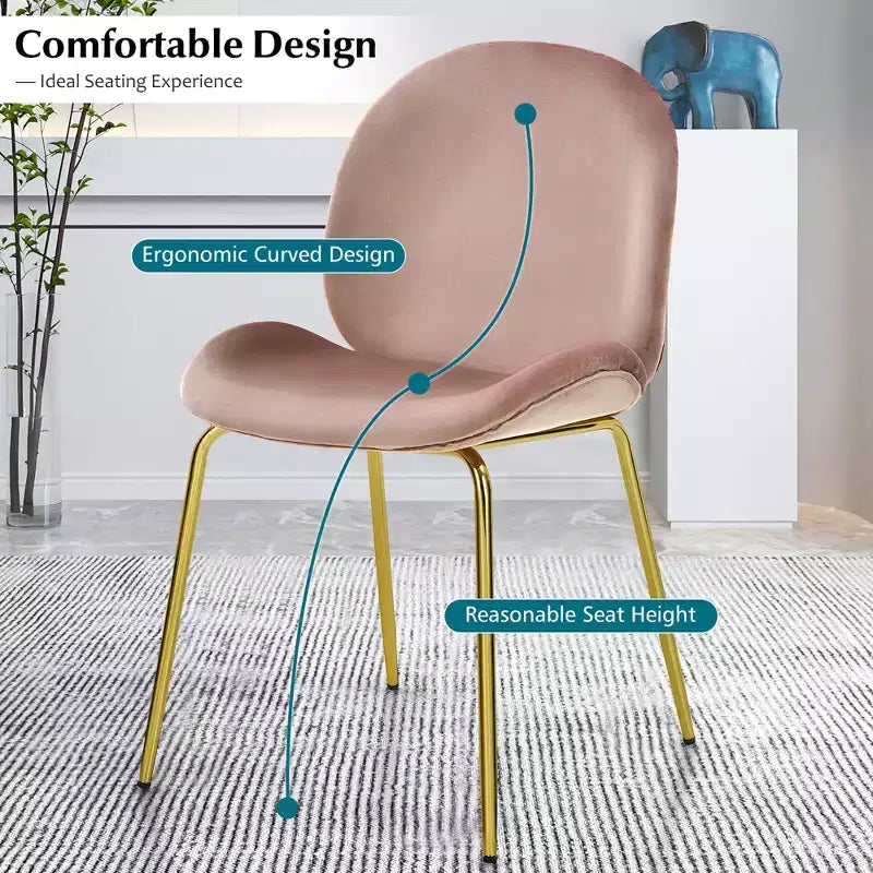 Costway Set di 2 Sedie da Pranzo in Velluto con Gambe in Metallo Dorato Rosa/Beige/Verde/Grigio