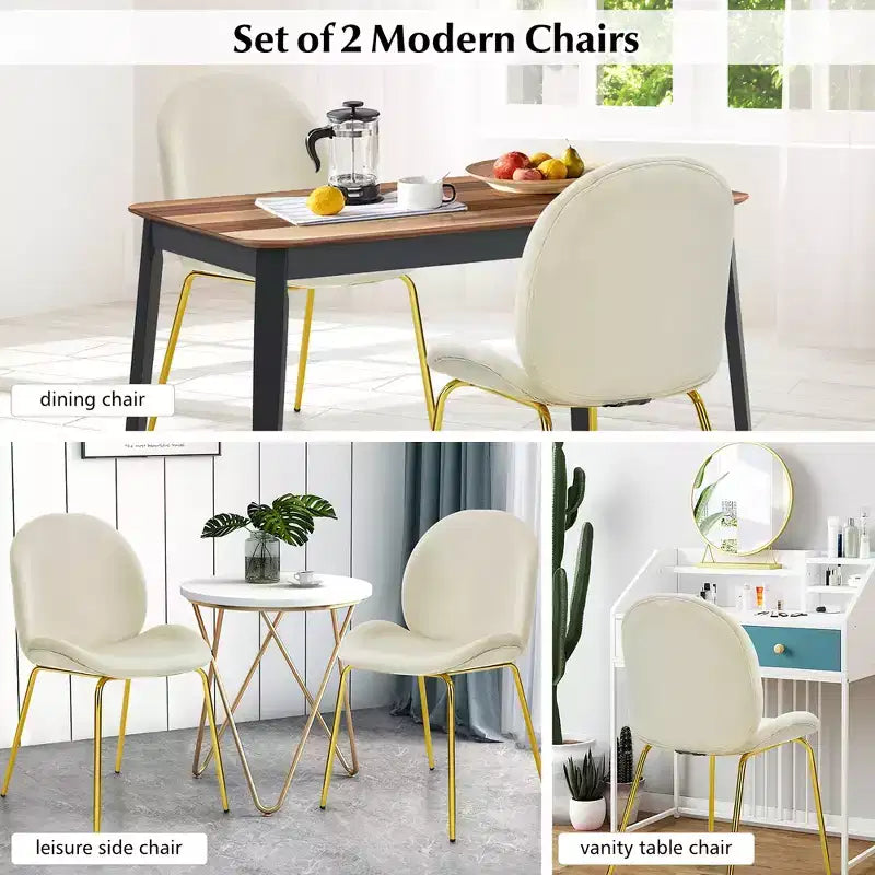 Costway Set di 2 Sedie da Pranzo in Velluto con Gambe in Metallo Dorato Rosa/Beige/Verde/Grigio