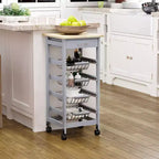 HOMCOM Carrello Cucina in Legno con Ruote, Carrello da Cucina con Cassetto e Cesti Portaoggetti, 82x39.5x86 cm