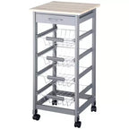 HOMCOM Carrello Cucina in Legno con Ruote, Carrello da Cucina con Cassetto e Cesti Portaoggetti, 82x39.5x86 cm