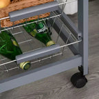 HOMCOM Carrello Cucina in Legno con Ruote, Carrello da Cucina con Cassetto e Cesti Portaoggetti, 82x39.5x86 cm