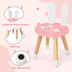 Costway Set Toeletta Bambini con Specchio e Sgabello, Tavolo da Trucco Coniglietto per Bambini, Bianco/Rosa