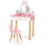 Costway Set Toeletta Bambini con Specchio e Sgabello, Tavolo da Trucco Coniglietto per Bambini, Bianco/Rosa
