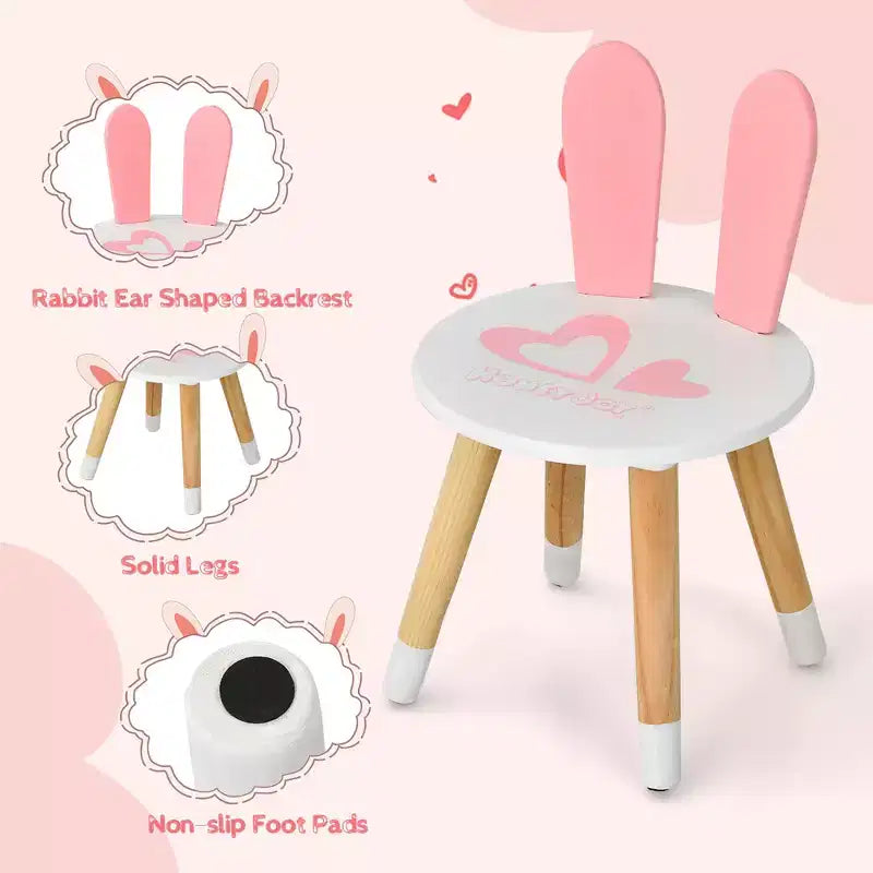 Costway Set Toeletta Bambini con Specchio e Sgabello, Tavolo da Trucco Coniglietto per Bambini, Bianco/Rosa