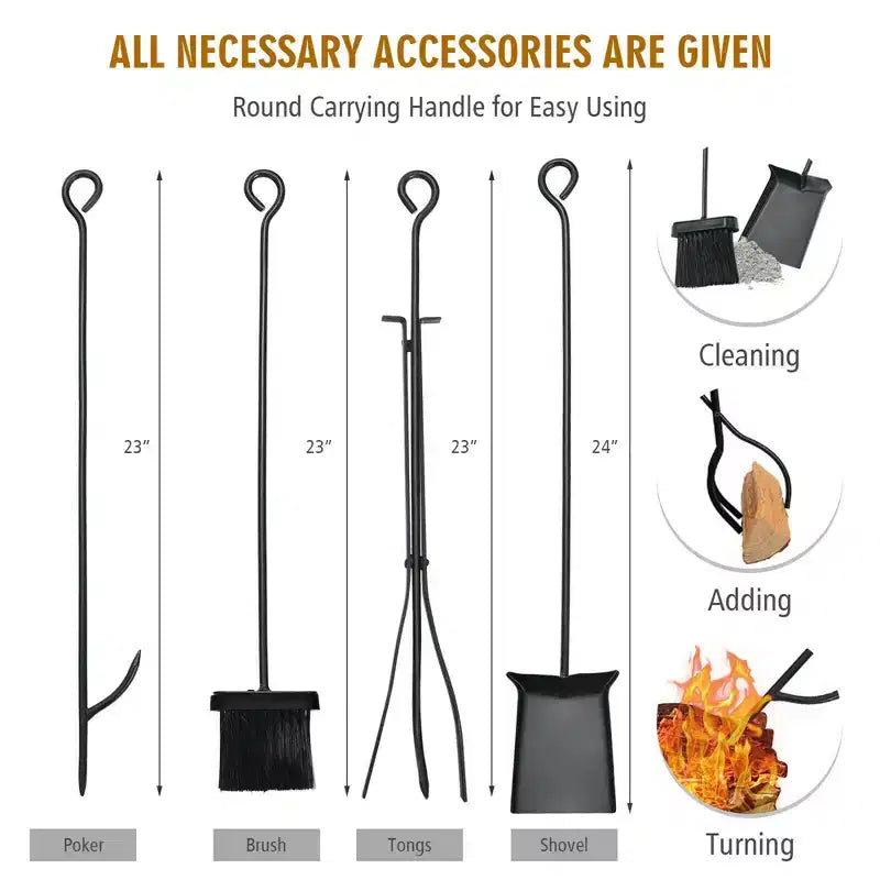 Costway Rastrelliera Portalegna 36'' con Set 4 Utensili e Supporti per Accendifuoco per Interno Esterno