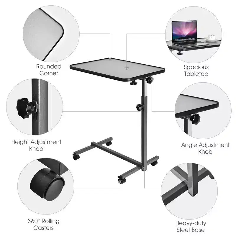 Tavolo Costway con ruote da letto per laptop con piano inclinabile Grigio