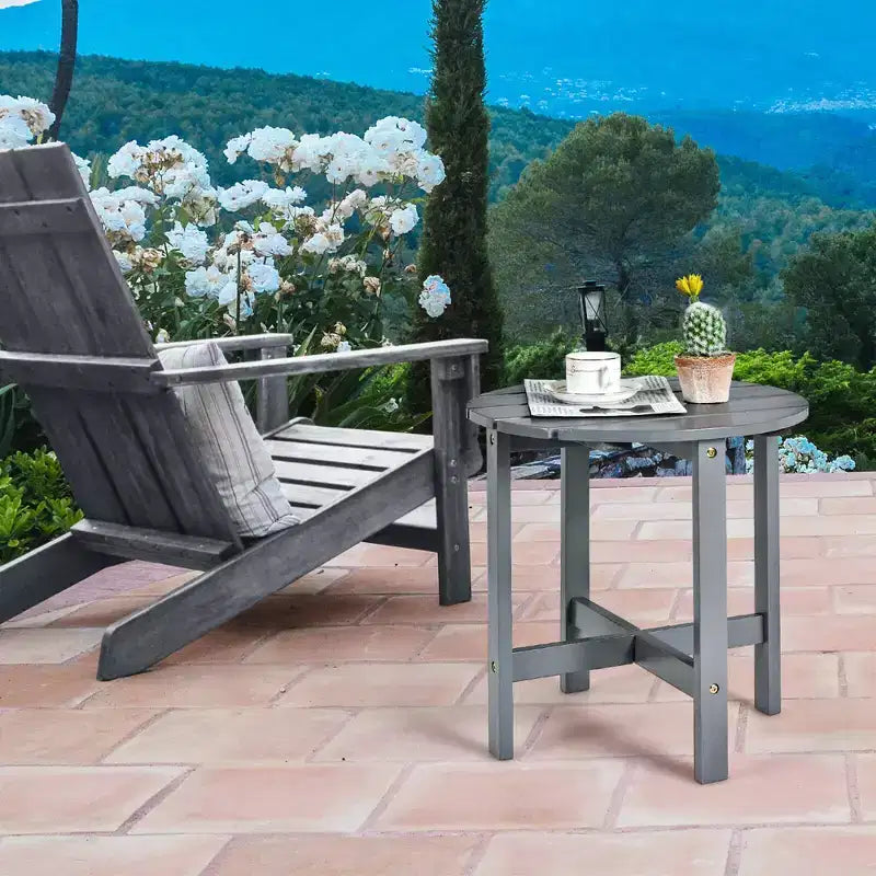 Costway Tavolino da caffè rotondo da 18'' per patio con doghe in legno per giardino e terrazza