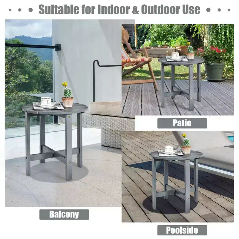 Costway Tavolino da caffè rotondo da 18'' per patio con doghe in legno per giardino e terrazza