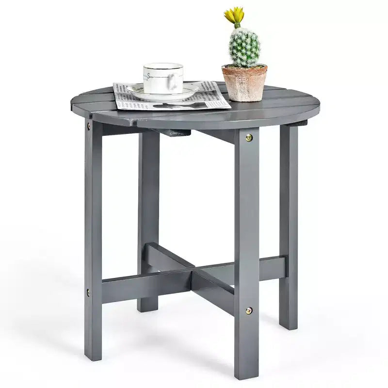 Costway Tavolino da caffè rotondo da 18'' per patio con doghe in legno per giardino e terrazza