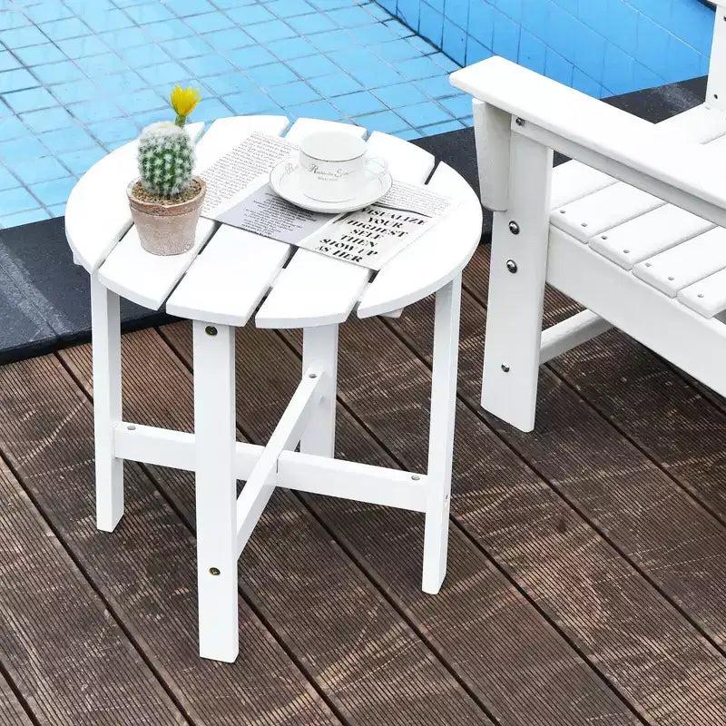 Costway Tavolino da caffè rotondo da 18'' per patio con doghe in legno per giardino e terrazza