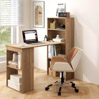 Scrivania per computer Costway Workstation da ufficio con 6 ripiani di archiviazione bianco/nero