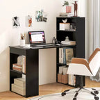 Scrivania per computer Costway Workstation da ufficio con 6 ripiani di archiviazione bianco/nero